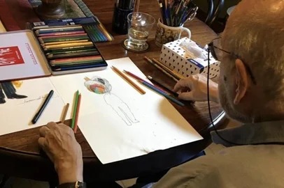 Pedro Verissimo / Arquivo pessoal Luis Fernando Verissimo antes de adoecer e falecer. O desenho foi transformado na capa de seu livro póstumo Crônicas de Domingo<!-- NICAID(16386084) -->