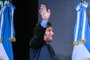 Argentine presidential candidate for the La Libertad Avanza alliance Javier Milei waves to supporters after winning the presidential election runoff at his party headquarters in Buenos Aires on November 19, 2023. Libertarian outsider Javier Milei pulled off a massive upset Sunday with a resounding win in Argentina's presidential election, a stinging rebuke of the traditional parties that have overseen decades of economic decline. (Photo by Luis ROBAYO / AFP)<!-- NICAID(15603419) -->