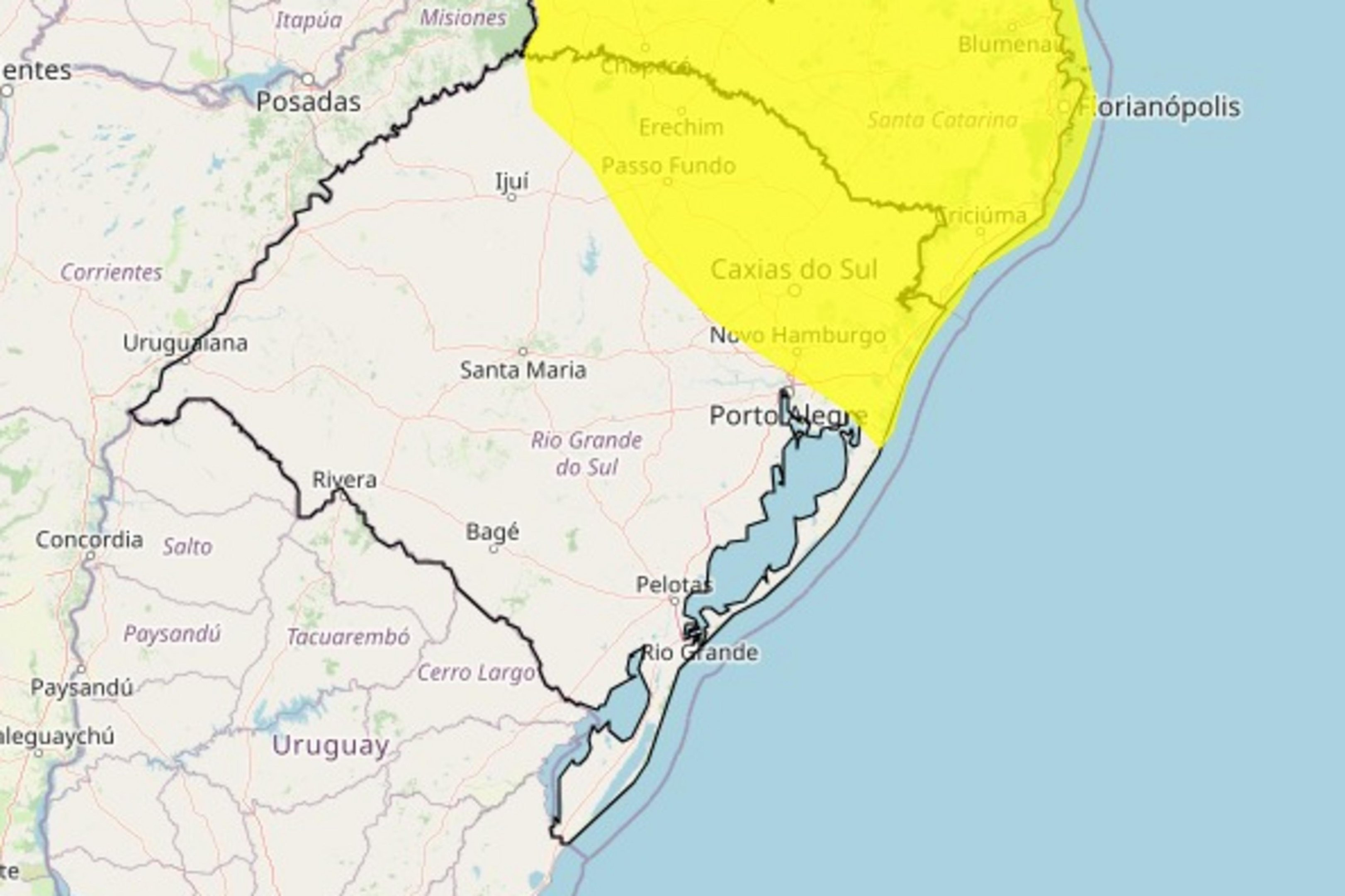 Parte do RS tem alerta para chuva intensa at&eacute; ter&ccedil;a-feira