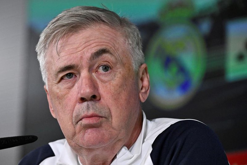(FILES) Real Madrid's Italian coach Carlo Ancelotti gives a press conference at the Ciudad Real Madrid training ground in Valdebebas, outskirts of Madrid, on February 24, 2024. Spain prosecutors seek jail term for football manager Carlo Ancelotti for tax evasion AFP reports on March 6, 2024. (Photo by JAVIER SORIANO / AFP)<!-- NICAID(15698112) -->