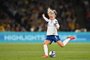 England's defender #05 Alex Greenwood shoots on goal during the Australia and New Zealand 2023 Women's World Cup quarter-final football match between Colombia and England at Stadium Australia in Sydney on August 12, 2023. (Photo by Izhar KHAN / AFP)<!-- NICAID(15510635) -->