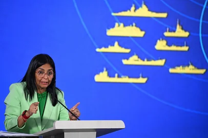 Venezuela's Vice President Delcy Rodriguez speaks during a press conference in Caracas on September 8, 2025. Venezuela called the drug trafficking accusations made by the United States against Venezuelan President Nicolas Maduro a "big farce" and said they were "yet another attempt to criminalize" the government. (Photo by Federico PARRA / AFP)Editoria: POLLocal: CaracasIndexador: FEDERICO PARRASecao: diplomacyFonte: AFPFotógrafo: STF<!-- NICAID(16119885) -->