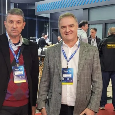 Antônio Feldmann e Edson Néspolo, candidatos a vice-prefeita e prefeito na eleição de 2016. Na  Transposul, na Fiergs, em Porto Alegre.<!-- NICAID(15467575) -->