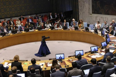 Sessão do Conselho de Segurança da ONU para discutir guerra entre Israel e Hamas, durante período em que órgão foi presidido pelo Brasil. (Photo by Michael M. Santiago / GETTY IMAGES NORTH AMERICA / Getty Images via AFP)<!-- NICAID(15584688) -->