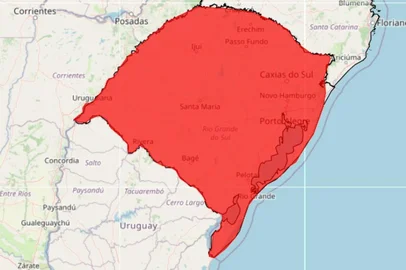 O Instituto Nacional de Meteorologia (Inmet) emitiu, nesta segunda-feira (17) um alerta de tempestade com grau de severidade vermelha para todo o Rio Grande do Sul. O comunicado fica em vigor até as 22h desta segunda.<!-- NICAID(16250600) -->