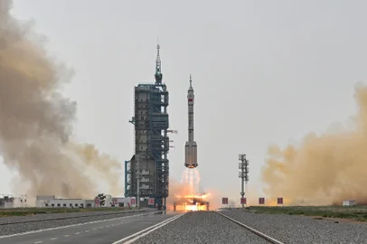 Long March-2F rocket, carrying the Shenzhou-16 Manned Space Flight Mission, lifts off from the Jiuquan Satellite Launch Centre in China's northwestern Gansu province, on May 30, 2023, heading to the Tiangong space station. (Photo by Hector RETAMAL / AFP)<!-- NICAID(15441857) -->