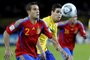 Brazil's player Oscar Dos Santos (R) vies for the ball with Hugo Mallo from Spain during their FIFA U-20 World Cup football match at the Hernan Ramirez Villegas stadium in Pereira, Risaralda department, Colombia, on August 14, 2011. AFP PHOTO/Aizar RALDES (Photo by AIZAR RALDES / AFP)Editoria: SPOLocal: PereiraIndexador: AIZAR RALDESSecao: soccerFonte: AFP<!-- NICAID(15514410) -->