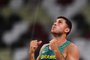 Brazil's Thiago Braz reacts while competing in the men's pole vault final during the Tokyo 2020 Olympic Games at the Olympic Stadium in Tokyo on August 3, 2021. (Photo by Ben STANSALL / AFP)Editoria: SPOLocal: TokyoIndexador: BEN STANSALLSecao: athletics, track and fieldFonte: AFPFotógrafo: STF<!-- NICAID(14852269) -->