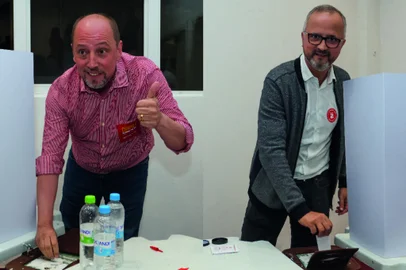 Alessandro Barcellos e Roberto Melo, candidatos a presidência do SC Internacional - Foto: Ricardo Duarte/SC Internacional/Divulgação<!-- NICAID(15599956) -->