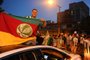 CAXIAS DO SUL, RS, BRASIL, 25/11/2023.  Juventude está de volta à primeira divisão do Brasileiro após derrotar o Ceará, de virada. Torcedores comemoram nas ruas de Caxias do Sul a vitória, nas imediações do Estádio Alfredo Jaconi. (Bruno Todeschini/Agência RBS)Indexador: BTK<!-- NICAID(15608820) -->