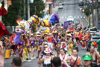 CAXIAS DO SUL, RS, BRASIL, 14/02/2026. Carnaval 2026 - Desfile do Bloco da Ovelha, no birro São Pelegrino, que começou na Rua Tronca, próximo da esquina com a Avenida Rio Branco, seguindo em direção às ruas Augusto Pestana, Coronel Flores, Os 18 do Forte e Feijó Junior. (Porthus Junior/Agência RBS)<!-- NICAID(16225690) -->
