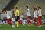 Internacional players celebrate a goal scored by Spanish defender Hugo Mallo after a VAR (Video Assistant Referee) review during the all-Brazilian Copa Libertadores semifinals first leg football match between Fluminense and Internacional, at the Maracana stadium, in Rio de Janeiro, Brazil on September 27, 2023. (Photo by MAURO PIMENTEL / AFP)Editoria: SPOLocal: Rio de JaneiroIndexador: MAURO PIMENTELSecao: soccerFonte: AFPFotógrafo: STF<!-- NICAID(15553310) -->