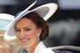 Britain's Catherine, Duchess of Cambridge travel in a horse-drawn carriage during the Queen's Birthday Parade, the Trooping the Colour, as part of Queen Elizabeth II's platinum jubilee celebrations, in London on June 2, 2022. - Huge crowds converged on central London in bright sunshine on Thursday for the start of four days of public events to mark Queen Elizabeth II's historic Platinum Jubilee, in what could be the last major public event of her long reign. (Photo by Chris Jackson / POOL / AFP)Editoria: HUMLocal: LondonIndexador: CHRIS JACKSONSecao: imperial and royal mattersFonte: POOLFotógrafo: STR<!-- NICAID(15113576) -->
