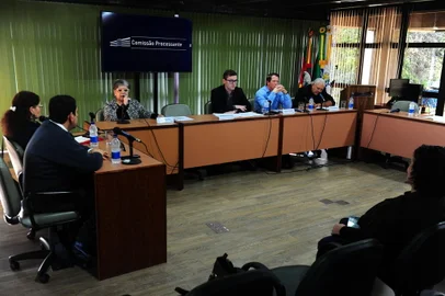 CAXIAS DO SUL, RS, BRASIL, 01/07/2023. Oitivas da Comissão Processante, que apura pedido de cassação do mandato do vereador Lucas Caregnato/PT. A denúncia é dequebra de decoro parlamentar durante audiência pública da noite de 25 de abril, na prefeitura, que tratou sobre a ocupação do complexo da Maesa e envolveu a chefe de Gabinete do Executivo, Grégora Fortuna dos Passos. As audições acontecerão na Sala das Comissões Vereadora Geni Peteffi. A Comissão Processante é presidida pelo vereador Alexandre Bortoluz (PP) e tem como relator Sandro Fantinel (PL). O grupo é formado ainda pelo vereador Clóvis Xuxa (PTB). Na foto, historiadora Luiza Iotti. (Porthus Junior/Agência RBS)<!-- NICAID(15472430) -->