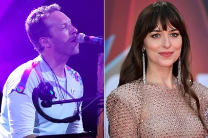 14/10/2021 - Montagem de Chris Martin e Dakota Johnson para matéria do Trends. FOTOS: RONNY HARTMANN  / JUSTIN TALLIS / AFP<!-- NICAID(14915445) -->