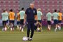 Brazil's coach #00 Tite leads a training session at the Al Arabi SC in Doha on November 27, 2022, on the eve of the Qatar 2022 World Cup football match between Brazil and Switzerland. (Photo by NELSON ALMEIDA / AFP)<!-- NICAID(15278421) -->