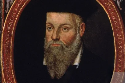 The Portrait of Michel de Nostredame (Nostradamus), a French Renaissance Medicine & Astrologer, painted by his son César de Nostredame (1553-1630?)<!-- NICAID(14978693) -->