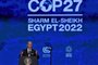 US President Joe Biden delivers a speech during the COP27 climate conference in Egypt's Red Sea resort city of Sharm el-Sheikh, on November 11, 2022. - Biden arrived at UN climate talks in Egypt today, armed with major domestic achievements against global warming but under pressure to do more for countries reeling from natural disasters (Photo by AHMAD GHARABLI / AFP)<!-- NICAID(15262784) -->