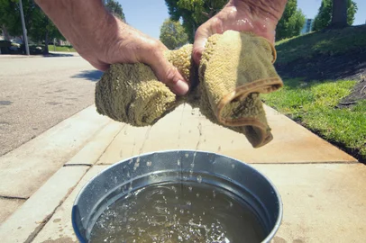 wringing out a micro fiber towel used for washing cars.Fonte: 380169318<!-- NICAID(15726523) -->