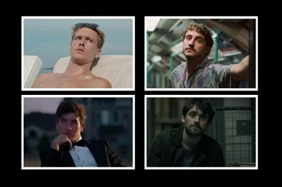Montagem de Harris Dickinson Paul Mescal , Paul McCartney, Barry Keoghan e Charlie Rowe, George Harrison<!-- NICAID(15781684) -->