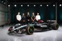 A handout image released by Mercedes on February 14, shows the team's British driver George Russell (2R), Team principal Toto Wolff (C), British driver Lewis Hamilton (2L), Technical Director James Allison (L) and Magaging Director of HPP, Hywel Thomas (R) posing with their new Mercedes-AMG F1 W15 E Performance Formula One racing car during their 2024 season launch, in Silverstone on February 14, 2024. (Photo by MERCEDES / AFP) / RESTRICTED TO EDITORIAL USE - MANDATORY CREDIT "AFP PHOTO / MERCEDES-AMG" - NO MARKETING - NO ADVERTISING CAMPAIGNS - DISTRIBUTED AS A SERVICE TO CLIENTSEditoria: SPOLocal: SilverstoneIndexador: -Secao: motor racingFonte: MERCEDESFotógrafo: Handout<!-- NICAID(15678707) -->