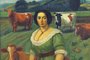 Arte e Alma da Revolução Farroupilha: Um Olhar Inspirado pela IA.Uma pintura de Anita Garibaldi, em um campo verde com vacas ao seu lado.<!-- NICAID(15543012) -->