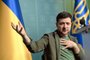 Ukrainian President Volodymyr Zelensky gestures as he speaks during a press conference in Kyiv on March 3, 2022. - Ukraine President Volodymyr Zelensky called on the West on March 3, 2022, to increase military aid to Ukraine, saying Russia would advance on the rest of Europe otherwise. "If you do not have the power to close the skies, then give me planes!" Zelensky said at a press conference. "If we are no more then, God forbid, Latvia, Lithuania, Estonia will be next," he said, adding: "Believe me." (Photo by Sergei SUPINSKY / AFP)<!-- NICAID(15037832) -->