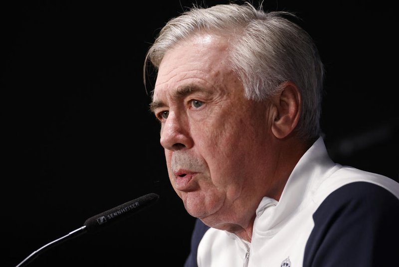 Real Madrid's Italian coach Carlo Ancelotti attends a press conference in Berlin on December 11, 2023, on the eve of the UEFA Champions League Group C match Union Berlin vs Real Madrid CF. (Photo by Odd ANDERSEN / AFP)Editoria: SPOLocal: BerlinIndexador: ODD ANDERSENSecao: soccerFonte: AFPFotógrafo: STR<!-- NICAID(15623646) -->