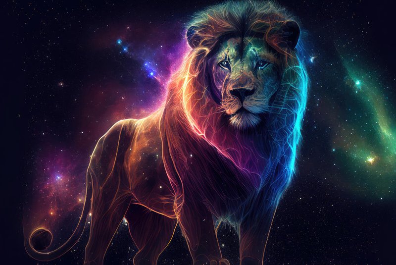 Lion or Leo zodiac sign against space nebula background. Astrology calendar. Esoteric horoscope and fortune telling concept. Created with Generative AILion or Leo zodiac sign against space nebula background. Astrology calendar. Esoteric horoscope and fortune telling concept. Generative AIFonte: 565960164<!-- NICAID(15505433) -->