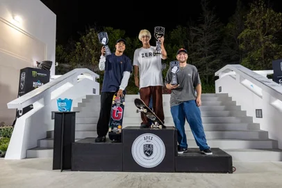 Pódio masculino SLS Las Vegas, Felipe Gustavo, skate