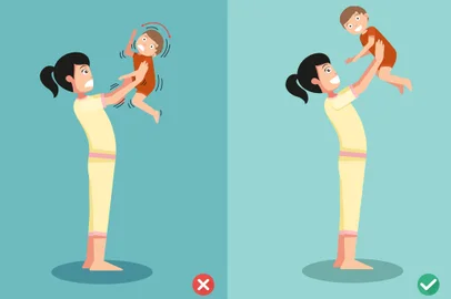 never shake a baby,right and wrong ways for playing with the baby.vector illustrationFonte: 103490825<!-- NICAID(15891629) -->