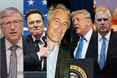 Bill Gates, Elon Musk, Jeffrey Epstein, Donald Trump e ex-príncipe Andrew.