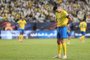 Nassr's Portuguese forward #07 Cristiano Ronaldo reacts during the Saudi Pro League football match between Al-Nassr and Abha at the King Saud University Stadium in Riyadh on October 6, 2023. (Photo by Fayez Nureldine / AFP)Editoria: SPOLocal: RiyadhIndexador: FAYEZ NURELDINESecao: soccerFonte: AFPFotógrafo: STF<!-- NICAID(15562234) -->