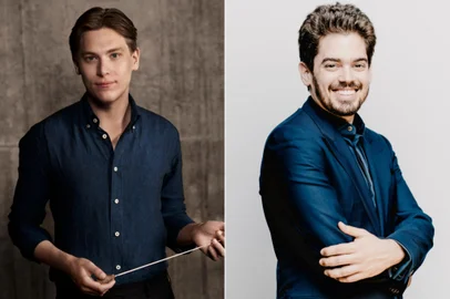 Esq: O maestro finlandês Klaus Mäkelä, da Orquestra Filarmônica de Oslo e da Orquestra de ParisDir: O maestro israelense Lahav Shani, da Orquestra Filarmônica de Israel<!-- NICAID(15135955) -->