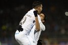 Cristaldo e Diego Costa comemoram após gol de Diego Costa em Huachipato x Grêmio, pela Libertadores <!-- NICAID(15780780) -->