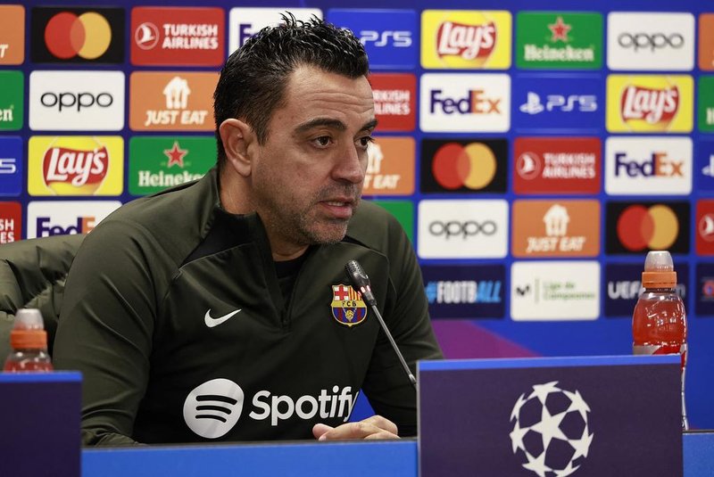 Barcelona's Spanish coach Xavi addresses a press conference in Barcelona on November 27, 2023, on the eve of the UEFA Champions League 1st round group H football match against FC Porto. (Photo by JOSE JORDAN / AFP)<!-- NICAID(15610326) -->