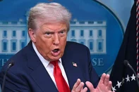 US President Donald Trump speaks during a news conference to discuss crime in Washington, DC, in the Brady Press Briefing Room at the White House in Washington, DC, on August 11, 2025. President Donald Trump announced Monday that he was deploying National Guard troops and putting the Washington police force under federal control to tackle crime in the US capital. "This is Liberation Day in DC, and we're going to take our capital back," Trump said at a White House press conference. (Photo by ANDREW CABALLERO-REYNOLDS / AFP)<!-- NICAID(16098935) -->