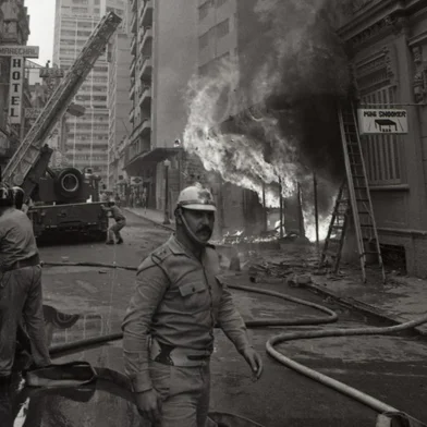 Incêndio nas Lojas Americanas da rua dos Andradas em Dezembro de 1973.#Fotógrafo: Gerson Schirmer#Envelope: 931134<!-- NICAID(15329141) -->