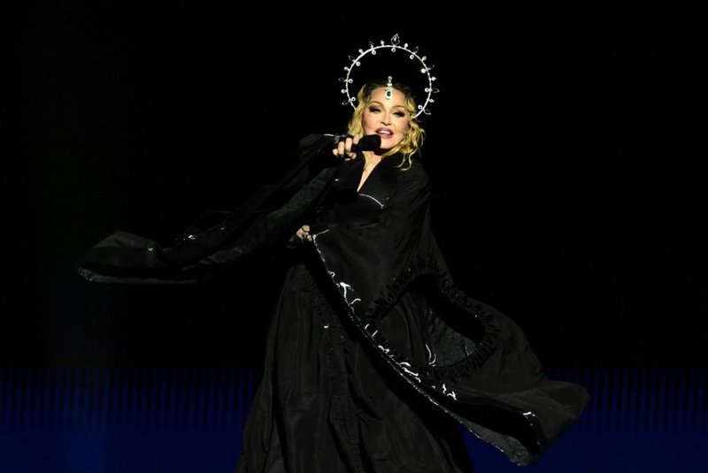 US pop star Madonna performs onstage during a free concert at Copacabana beach in Rio de Janeiro, Brazil, on May 4, 2024. . Madonna ended her The Celebration Tour with a performance attended by some 1.5 million enthusiastic fans. (Photo by Pablo PORCIUNCULA / AFP)<!-- NICAID(15756467) -->