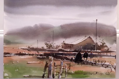 **** USO EXCLUSIVO PARA O ALMANAQUE, EM REPORTAGEM ESPECIAL - DE MANTA E CUIA ****"Tratativas em dia de orvalho", aquarela, 30 x 40, 2021, de Antonio Giacomin.Nesta versão a obra originalmente, em formato horizontal. O artista autoriza o uso exclusivamente para o Almanaque, na edição de final de semana 25 e 26 de junho de 2022.<!-- NICAID(15130753) -->
