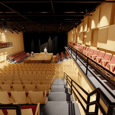 Futuro Teatro Bancários RS. Projeção em 3D.O SindBancários (Sindicato dos Bancários de Porto Alegre) e a Fetrafi-RS (Federação dos Trabalhadores e Trabalhadores em Instituições Financeiras do RS) uniram esforços e vão construir uma nova sala de espetáculos em Porto Alegre: o Teatro Bancários RS — Sala Multicultural. O espaço estará localizado no prédio da Fetrafi-RS (Rua Fernando Machado, 820 — Centro Histórico).<!-- NICAID(15921995) -->
