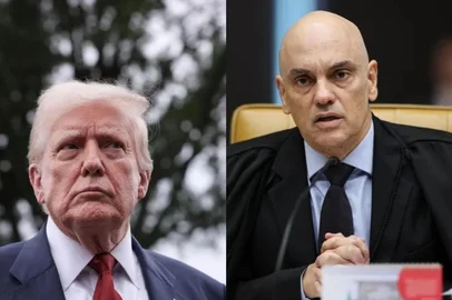 Colagem de fotos de Donald Trump e Alexandre de Moraes.<!-- NICAID(16185656) -->