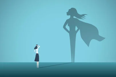 Businesswoman with superhero shadow vector concept. Business symbol of emancipation, ambition, success, motivation, leadership, courage and challenge.Super-herói, mulher nos negócios. Foto: jozefmicic / stock.adobe.comFonte: 222964522<!-- NICAID(15380312) -->
