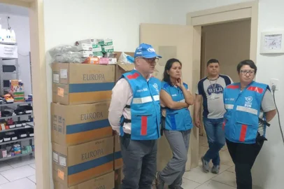 Funcionárias do GHC que compõe a Força Nacional do SUS em Muçum. Foto: Denise Mantovani /Ascom GhC<!-- NICAID(15535746) -->