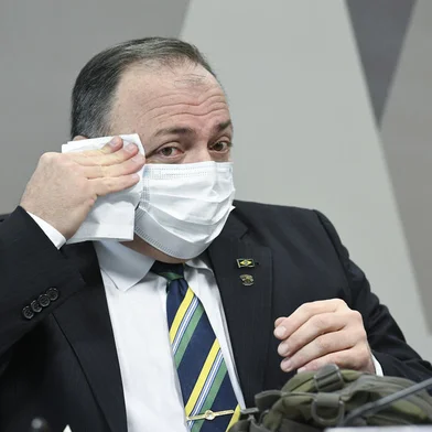 À mesa, em pronunciamento, ex-ministro da Saúde, general Eduardo Pazuello.Local: BrasÃ­liaIndexador: Jefferson RudyFonte: AgÃªncia SenadoFotógrafo: jr<!-- NICAID(14787474) -->