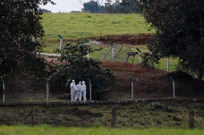 MONTENEGRO, RS, BRASIL - 2025.05.17 - Segue o trabalho de descarte de material orgânico na granja onde foi detectado o foco de gripe aviária, no Vale do Caí. (Foto: André Ávila/ Agência RBS)<!-- NICAID(16039671) -->