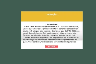 Print de tela de contribuinte que não consegue emitir guia do IPTU 2025<!-- NICAID(15975635) -->