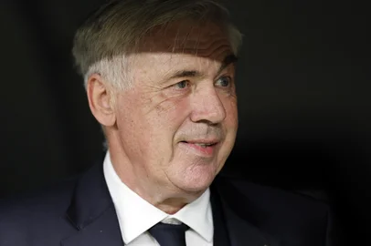 Real Madrid's Italian coach Carlo Ancelotti is pictured before the Spanish league football match between Real Madrid CF and Real Sociedad at Santiago Bernabeu Stadium in Madrid on May 24, 2025. (Photo by OSCAR DEL POZO / AFP)<!-- NICAID(16045191) -->