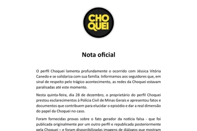 Choquei se pronuncia após suicídio de Jéssica Canudo<!-- NICAID(15636741) -->