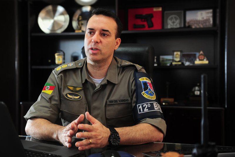 CAXIAS DO SUL, RS, BRASIL, 31/03/2023. Entrevista com o Tenente Coronel Ricardo Moreira de Vargas, novo comandante do 12° Batalhão de Polícia Militar de Caxias do Sul. (Bruno Todeschini/Agência RBS)Indexador: BTK<!-- NICAID(15390870) -->